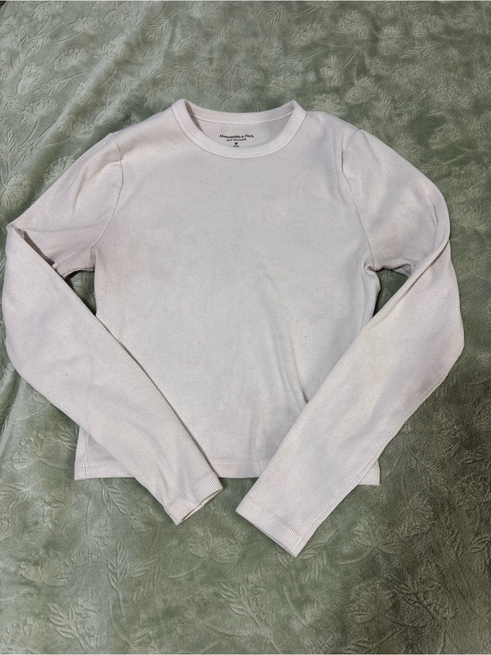 Abercrombie & Fitch Women's Long-Sleeve Ribbed Crewneck Top in Cream